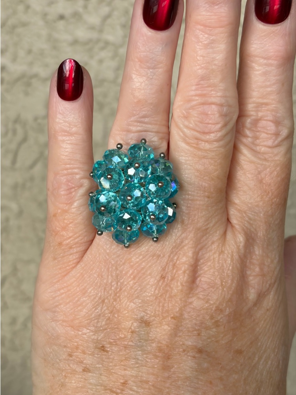 Dazzling Turquoise AB Crystal Cluster Statement Ring - Women Jewelry